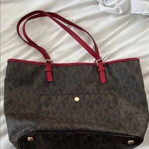Michael Kors Dark Brown Tote with Red Trim